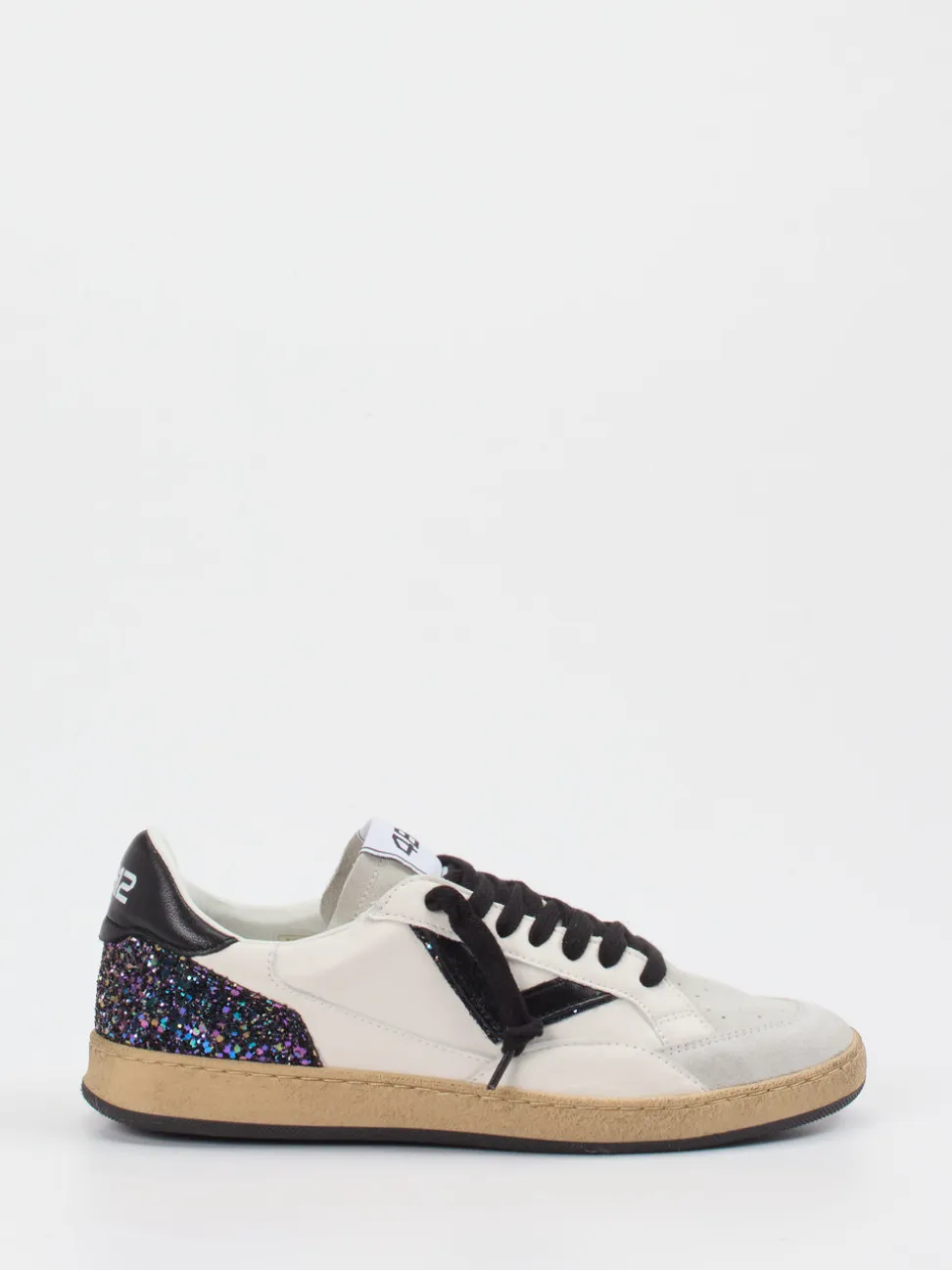 4B12 – Sneaker aus Velour/Leder mit Glitzerdetail