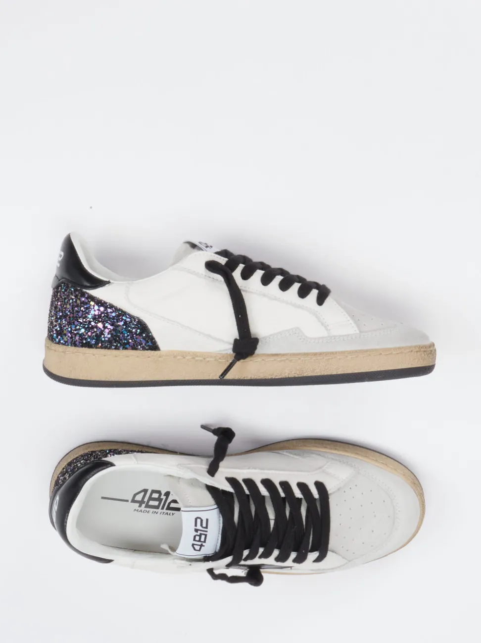 4B12 – Sneaker aus Velour/Leder mit Glitzerdetail